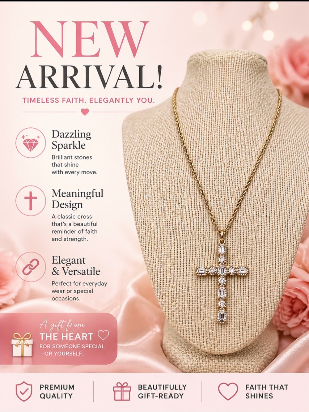 Jeweled cross pendant necklace